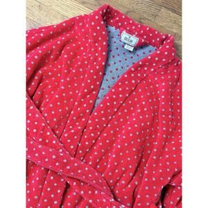 Vintage Bill Blass Red Polka Dot Robe One Size Terry Cloth Retro Loungewear Belt